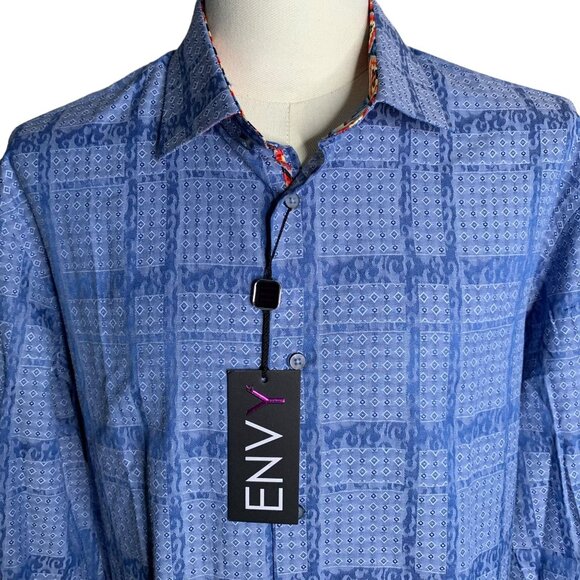 ENVY Button Up Long Sleeve Shirt XL Blue Southwestern Flip Cuff Collar NEW - Picture 2 of 7